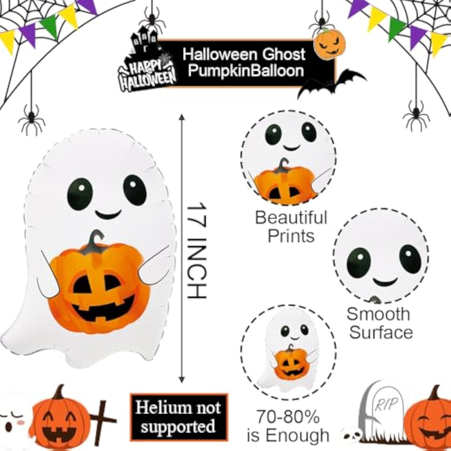 5Pc Halloween Ghost Foil Balloons – Spooky Party Decoration Set