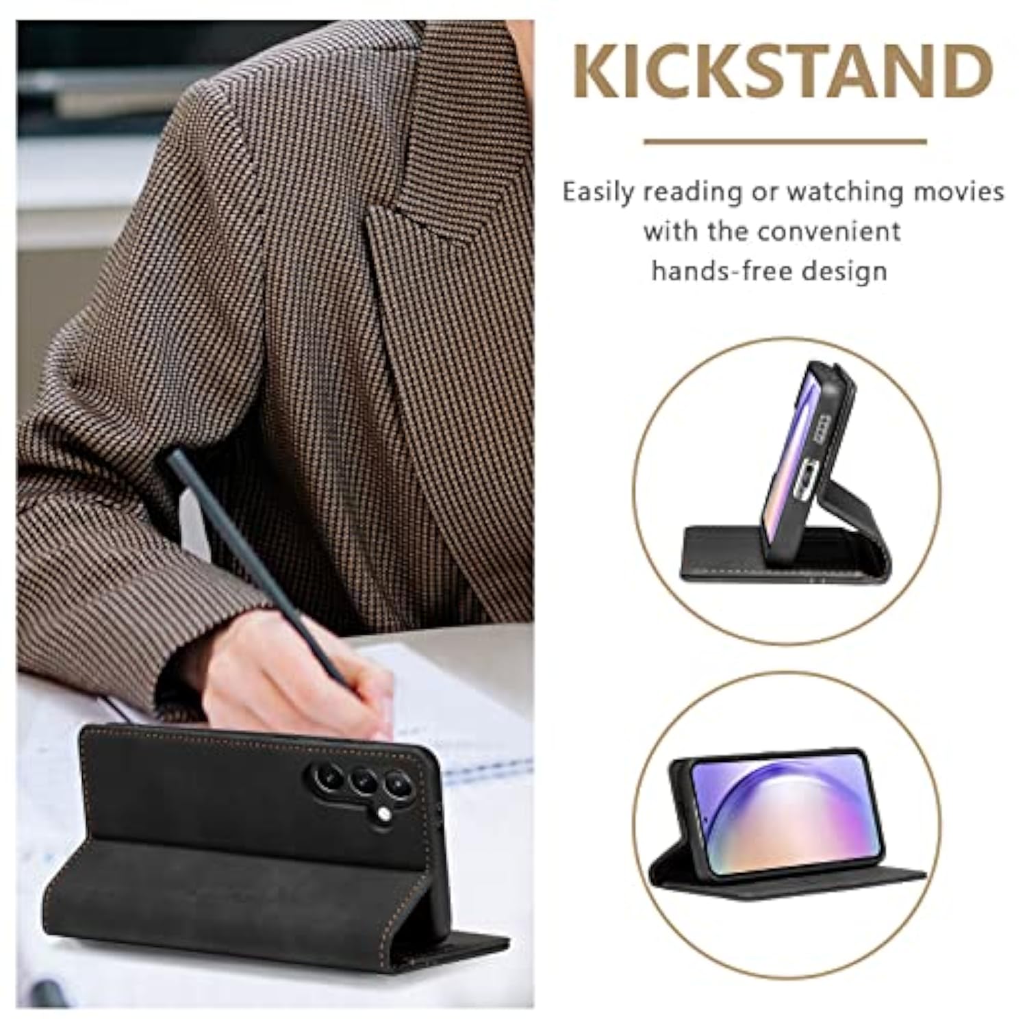 Case For Samsung Galaxy A16 4G/5G, Vintage Pu Leather Wallet Case Card Slot Kickstand Magnetic Closure Shockproof Flip Folio Case Cover For Samsung Galaxy A16 - Retro Black