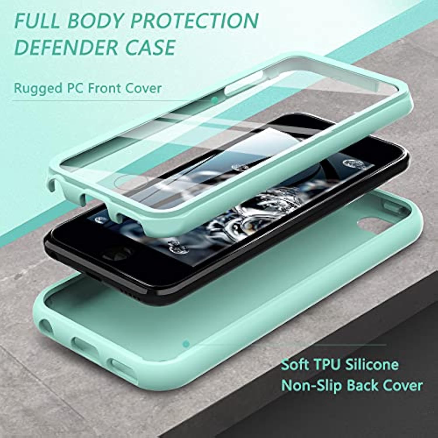 For Touch 7Th/6Th/5Th Generation Case,For Touch Case,Shockproof Silicone [With Built In Screen Protector] Full Body Heavy Duty Rugged Defender Cover(Green)