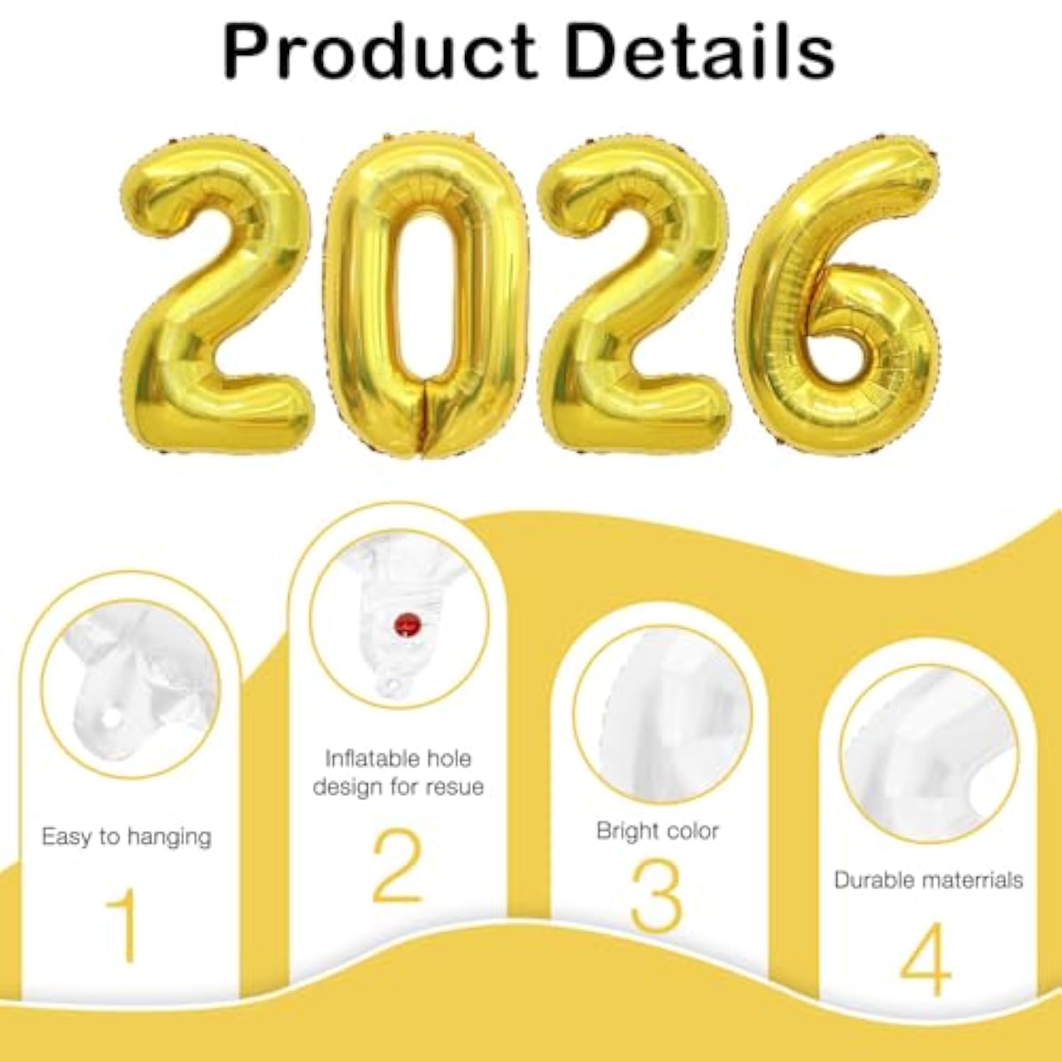 2026 Gold Number Foil Balloons 16 Inch Happy New Year Party Decorations