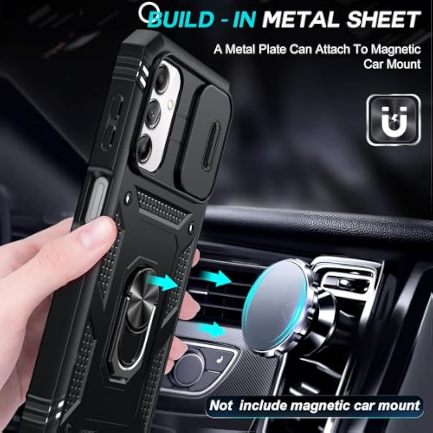 Compatible For Samsung Galaxy A14-5G Case: A14-5G Case With Slide Camera Cover And 2Ps Tempered Glass Screen Protector, 360 Full Body Military-Grade Phone Case With Kickstand For A14 5G, Black