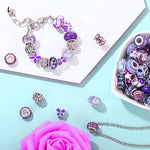 80 Pcs Assorted European Large Hole Beads, Spacer Glass Beads Rhinestone Metal Macrame Charms Supplies For Diy Crafts Bracelets Necklaces Jewelry Making(Purple)