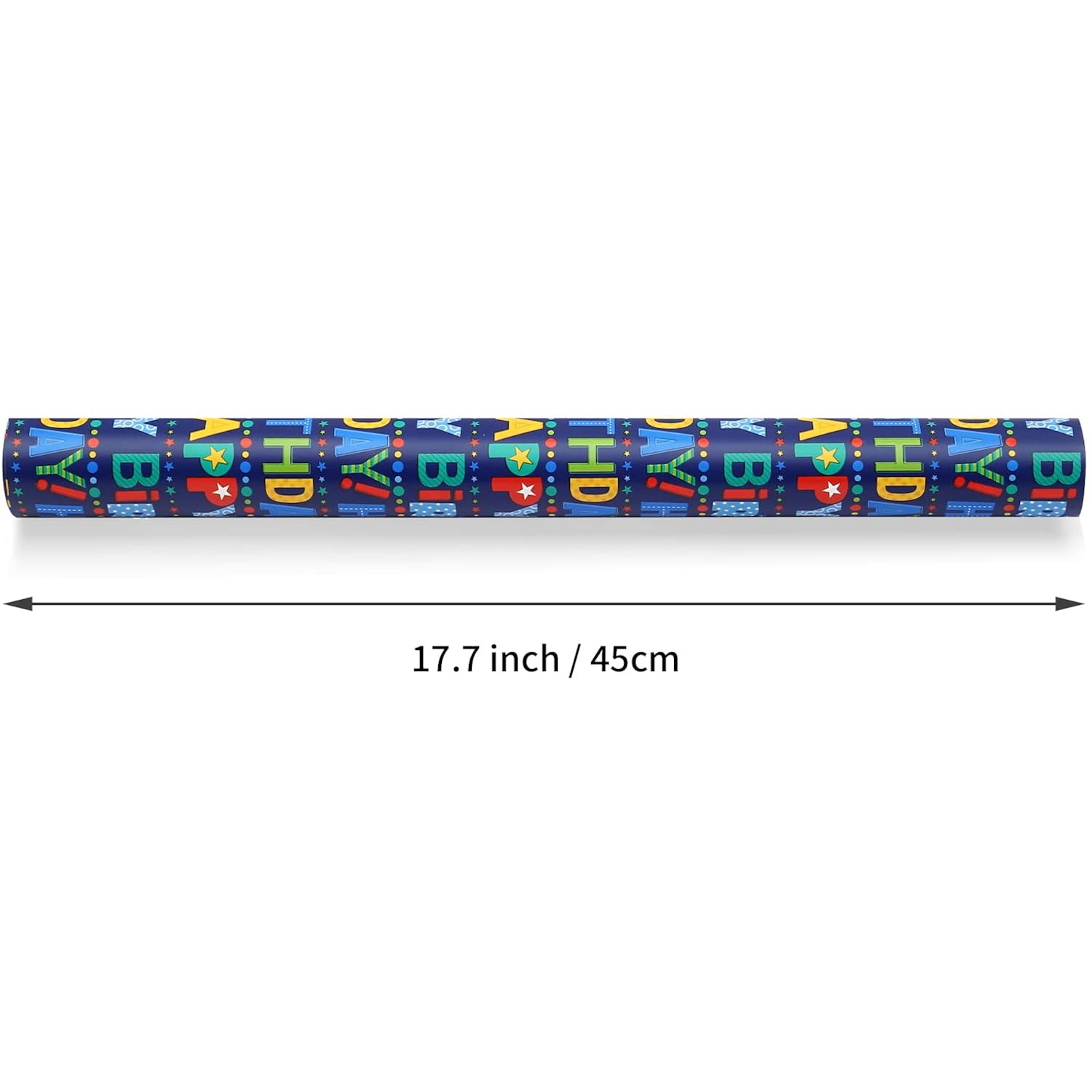 Reversible Birthday Wrapping Paper For Boys Girls Kids Adults Baby Shower Holiday - Colorful Happy Birthday Lettering And Stars Design - Gift Wrap Paper Roll, 17.7 Inch X 33 Feet