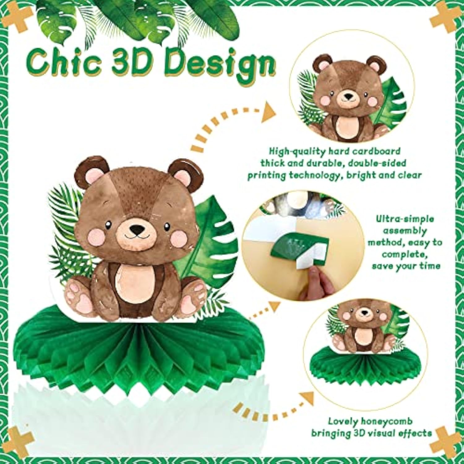 10 Pcs Baby Jungle Animals Honeycomb Centerpieces 3D Table Decorations