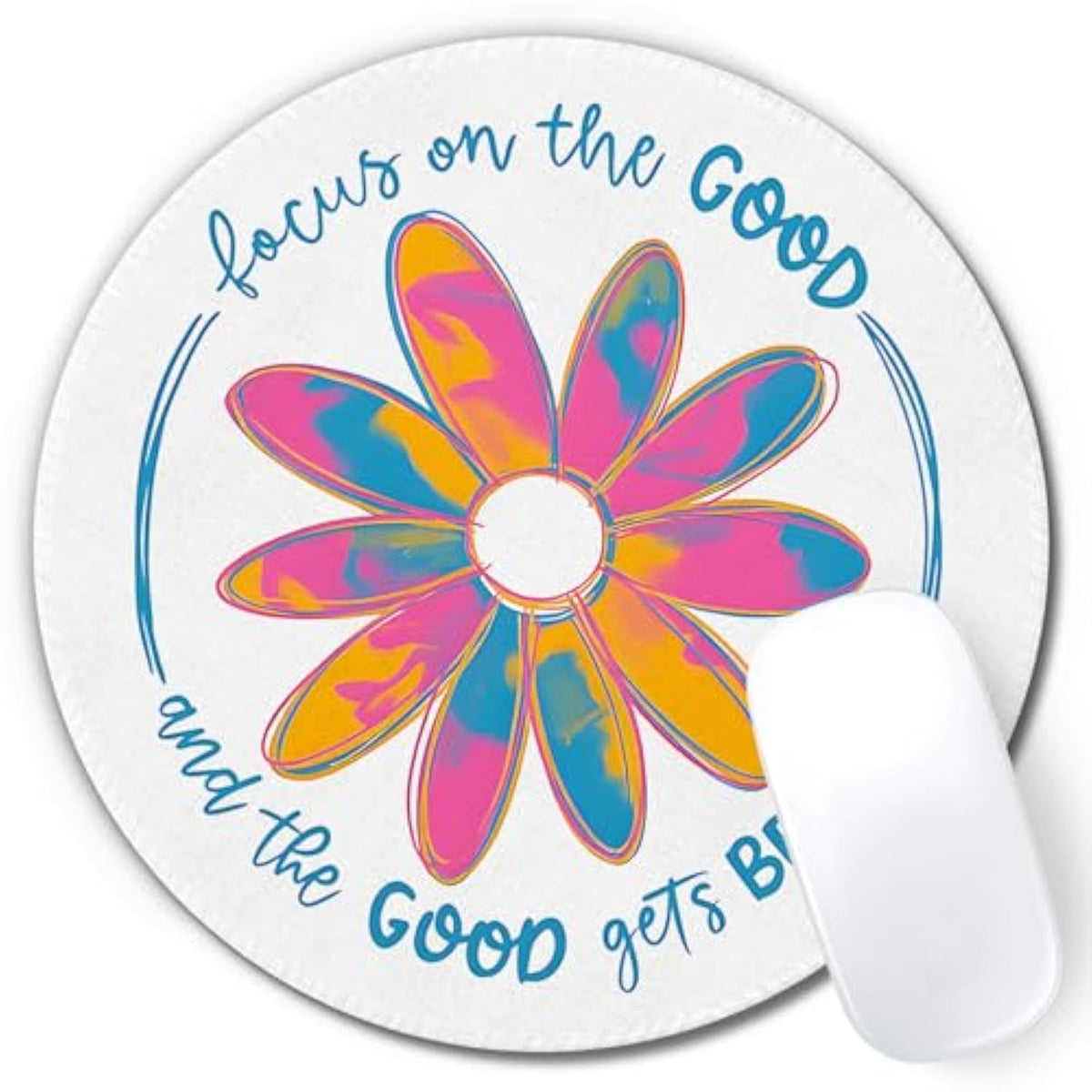 Boho Inspirational Motivational Mental Health Mouse Pad, Focus On The Good Mat With Non-Slip Rubber Base For Home Office Desk Accessories, Gifts For Women Men Teather, 7.9X7.9 Inch
