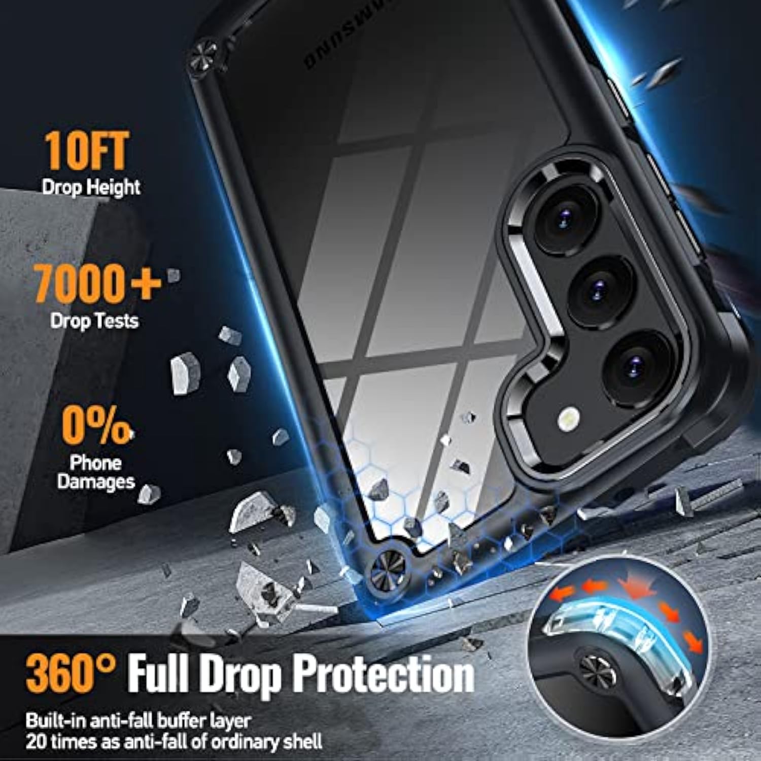 Galaxy S23 Case with 2Pcs Tempered Glass Screen Protector & Built-in 4 Airbags