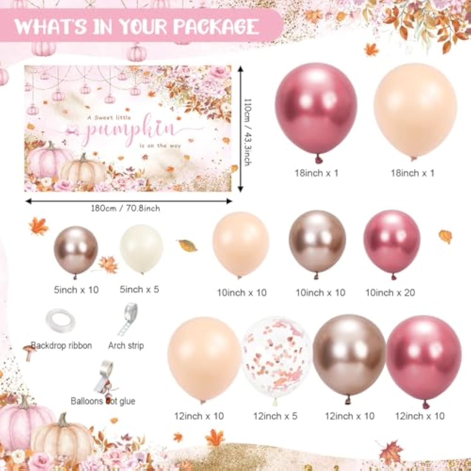 Pink Pumpkin Baby Shower Balloon Arch Kit: Fall Garland Party Decor