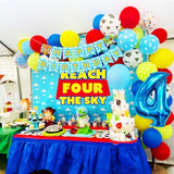 Reach Four The Sky Birthday Decorations Cartoon Story Birthday Party Decorations 4Th Bday Balloon Garland Arch Backdrop For Boy