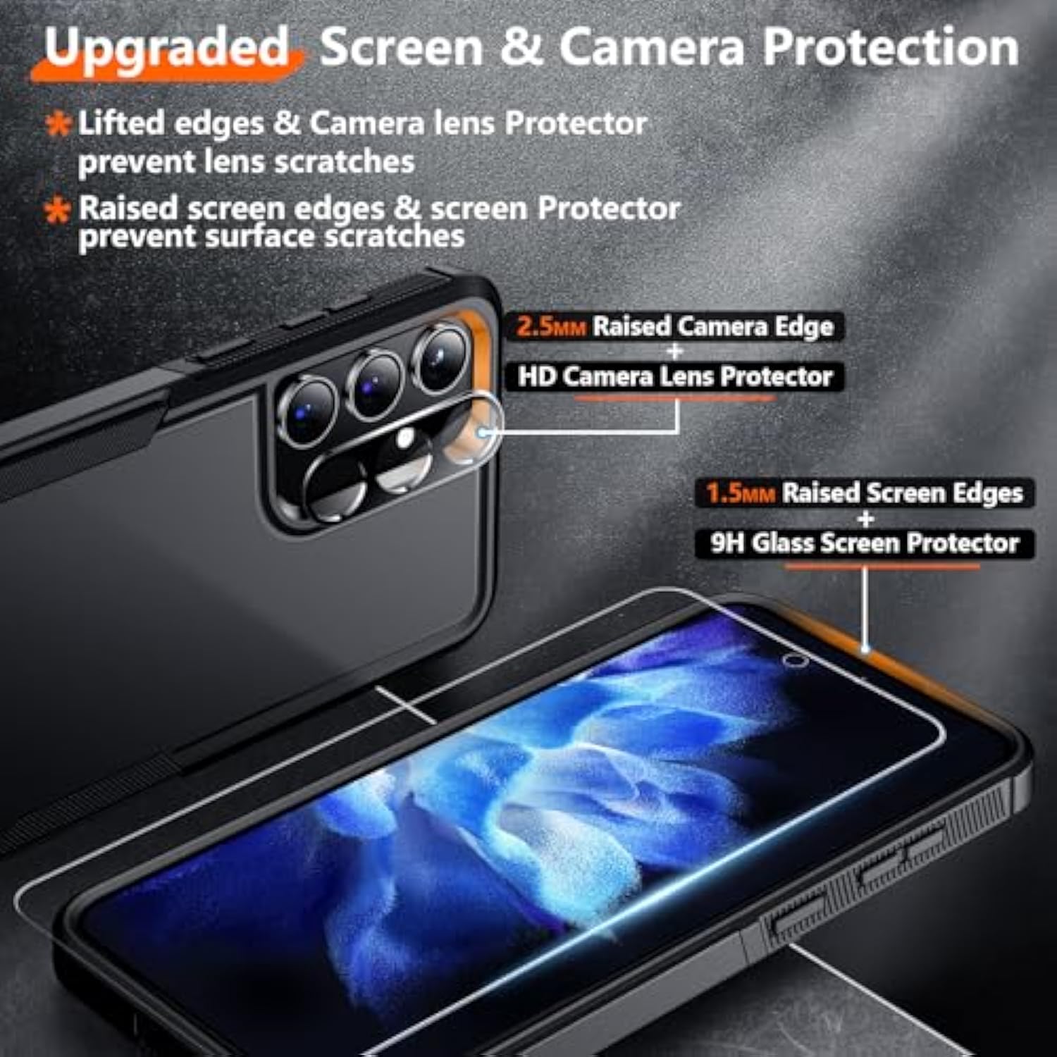 For Samsung Galaxy S24 Case, With 2Pcs [Tempered Glass Screen Protector+Camera Protector][ Grade Shockproof] Heavy Duty Full Body Protection Phone Case For S24 Case,Black