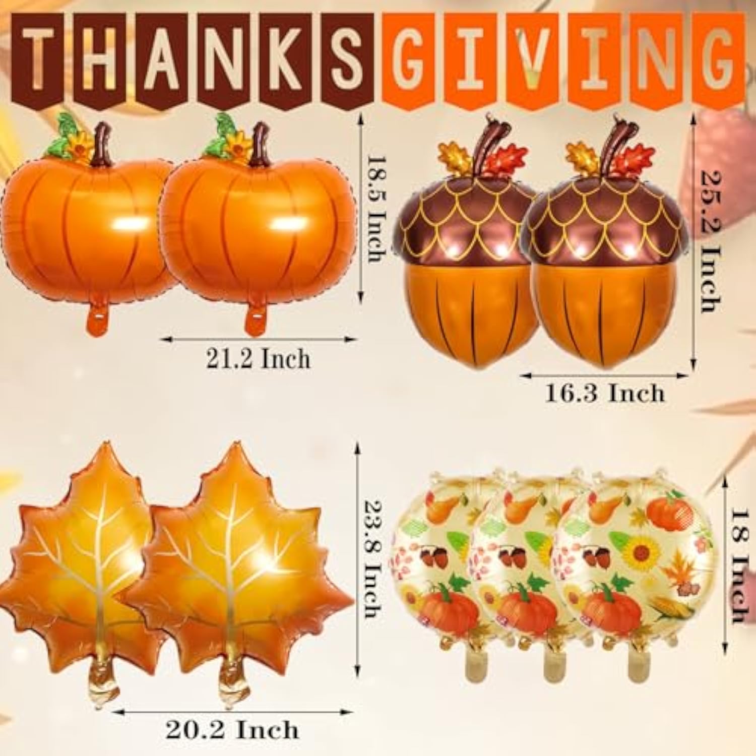 9 PCS Thanksgiving Balloons Pumpkin Maple Leaf Pine Cone Foil Balloons Party Decor