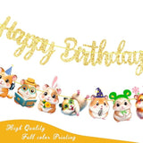 Hamster Birthday Banner - Gold Glitter Party Supplies For Guinea Pig Themed Baby Shower And Kids Birthday Decorations