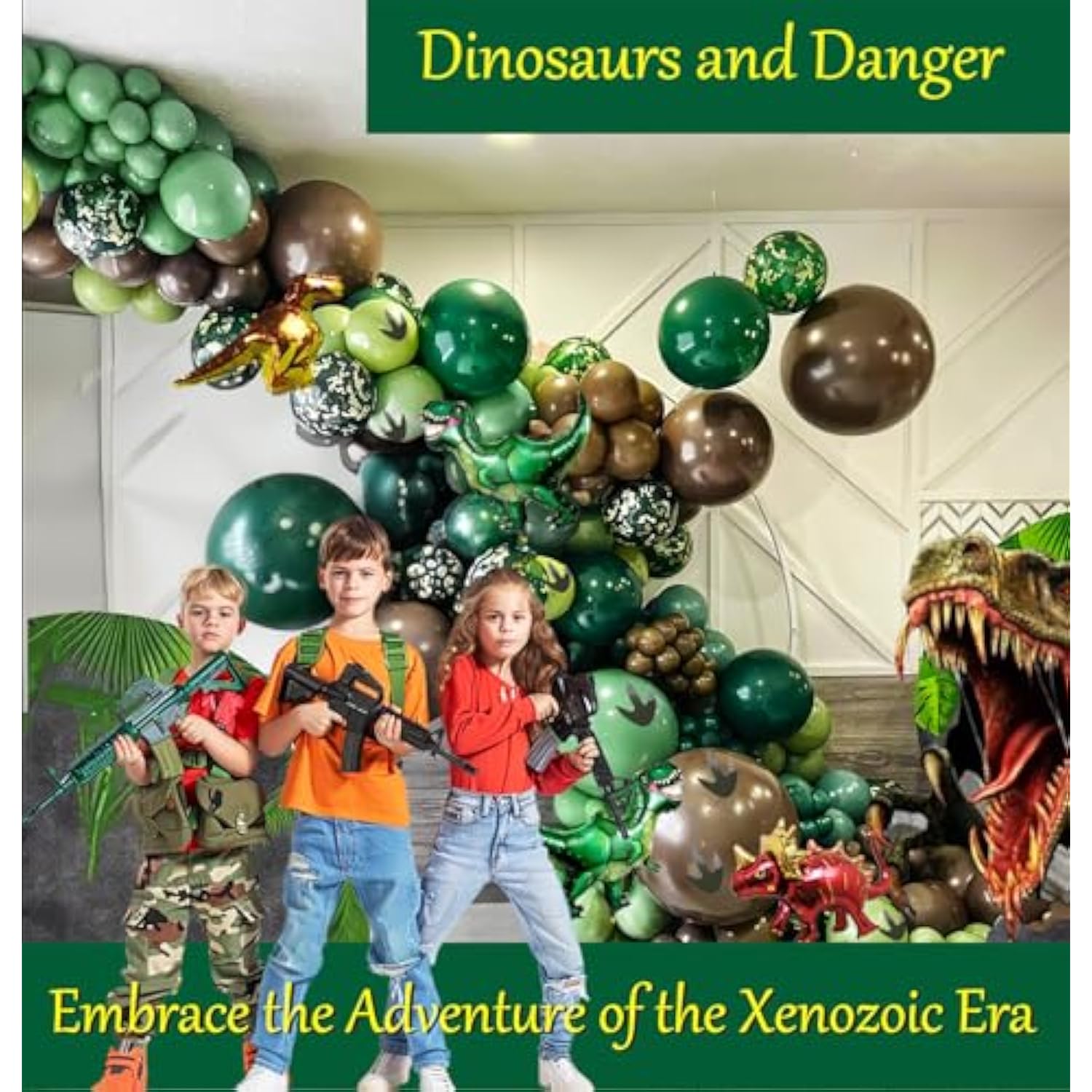 Dinosaur Balloon Arch Garland Kit 117 Pcs Dark Green Sage Green Brown Dino Foil Balloons For Kids Boys Jungle Safari Dinosaur Theme Tailgate Party Baby Shower Decoration Supplies