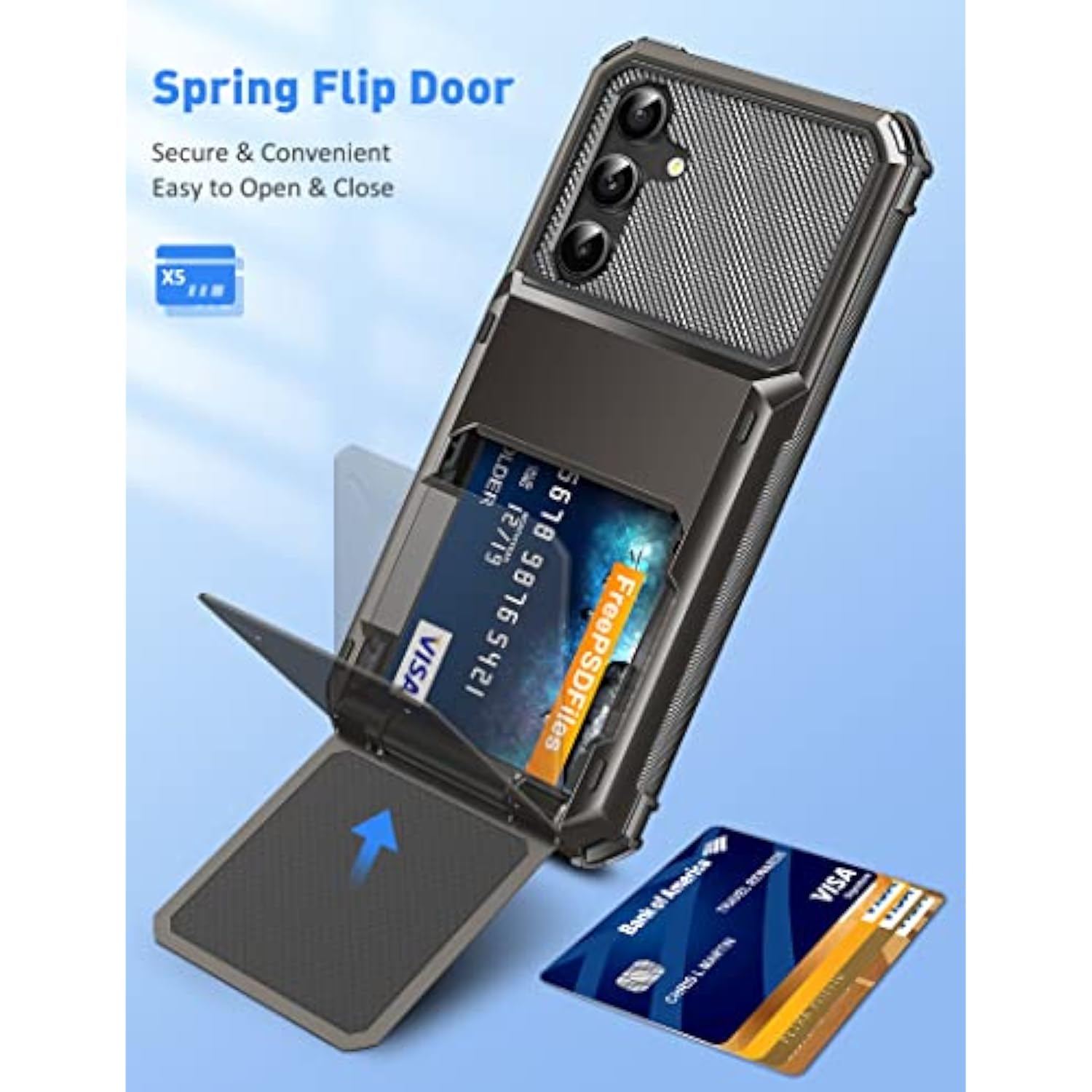 Gun Metal For Samsung A54 5G Wallet Case, 5 Credit Card Holder, Dual Layer Protective Hard Shell Tpu Rubber Bumper