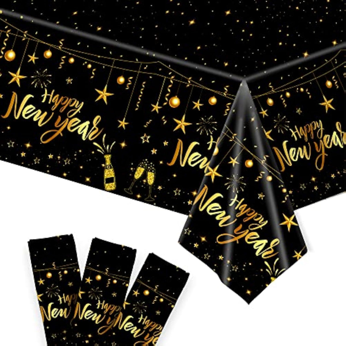 3pcs Happy New Year Tablecloth 108x54in 2026 Party Decorations