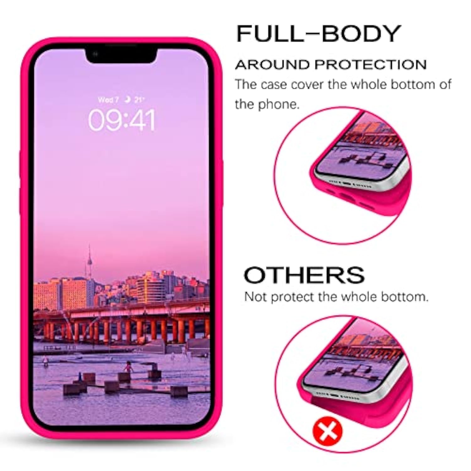 For Iphone 14 Plus Case, Iphone 14 Plus Phone Case, Women Men Slim Fit Liquid Silicone Soft Rubber Anti-Scratch Shockproof Phone Cover With Microfiber Lining For Iphone 14 Plus 6.7", Hot Pink