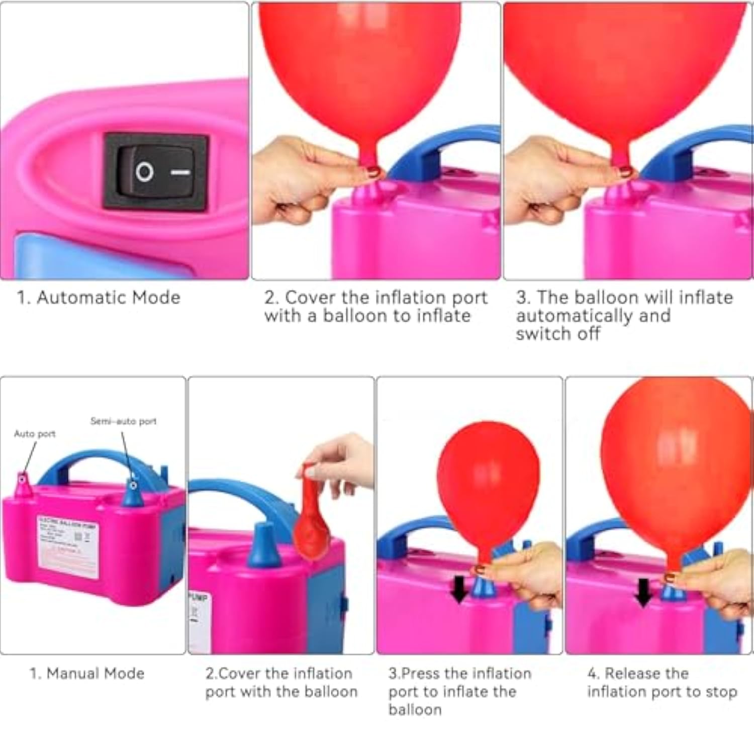 Balloon Pump 600W 110V Electric Balloon Pump Portable Electric Inflator Balloon Air Pump-2 Tying Tools Balloon Blower For Party Decoration