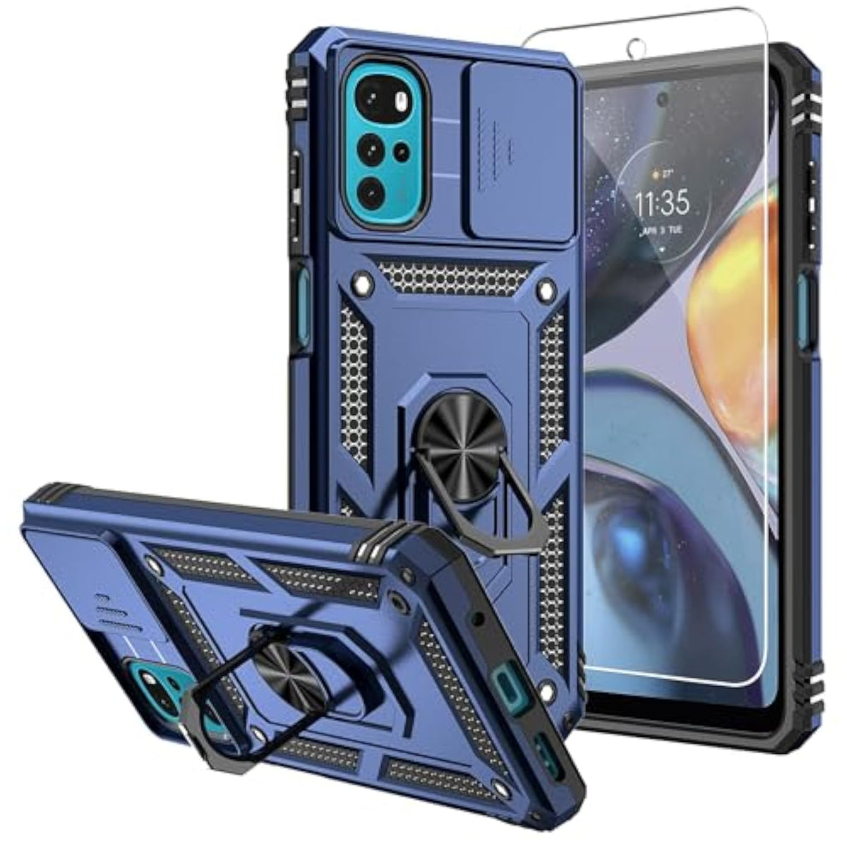 Smky Military-Grade Moto G Play 2024 Case with Screen, Camera Cover & Kickstand Blue