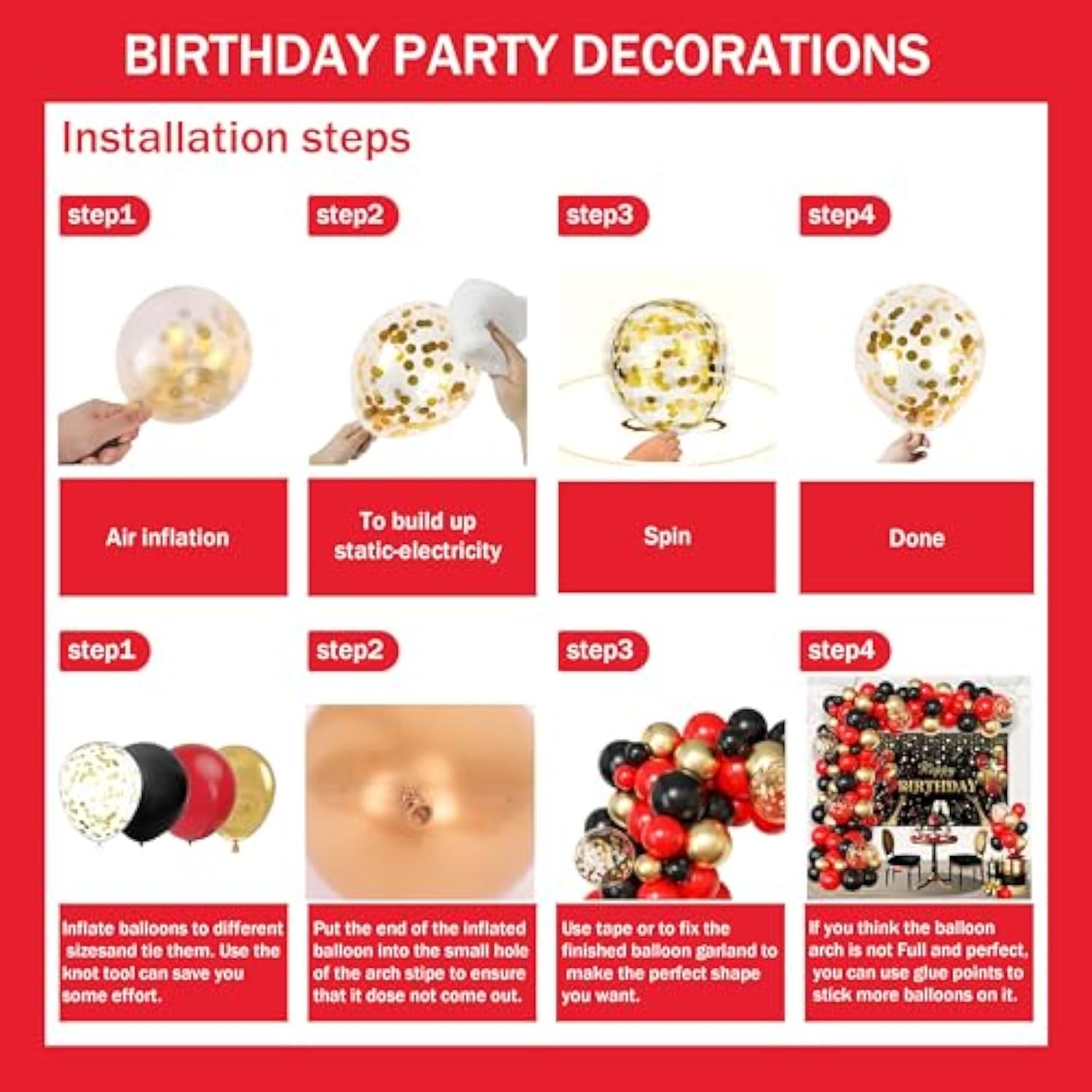 Red Birthday Party Decorations for Women, Balloon Arch Kit & Confetti Balloons