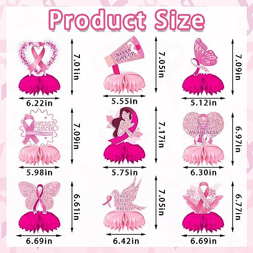 9 PCS Breast Cancer Awareness Honeycomb Table Centerpiece for Home Party, Fight Cancer Theme Pink Ribbon Breast Cancer Table Topper Centerpiece Decorations for Charity Party Supplies Table Decor