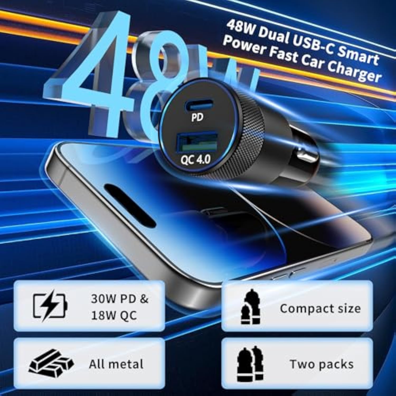 48W Usb C Car Charger, Dual Port Fast Car Charger With Pd&Qc4.0, Ultra-Fast Charging For I Phone 16/15 Pro/Samsung S24, Compatible With Car/Truck/Suv, Perfect For Drivers, Travelers & Tech Enthusiasts