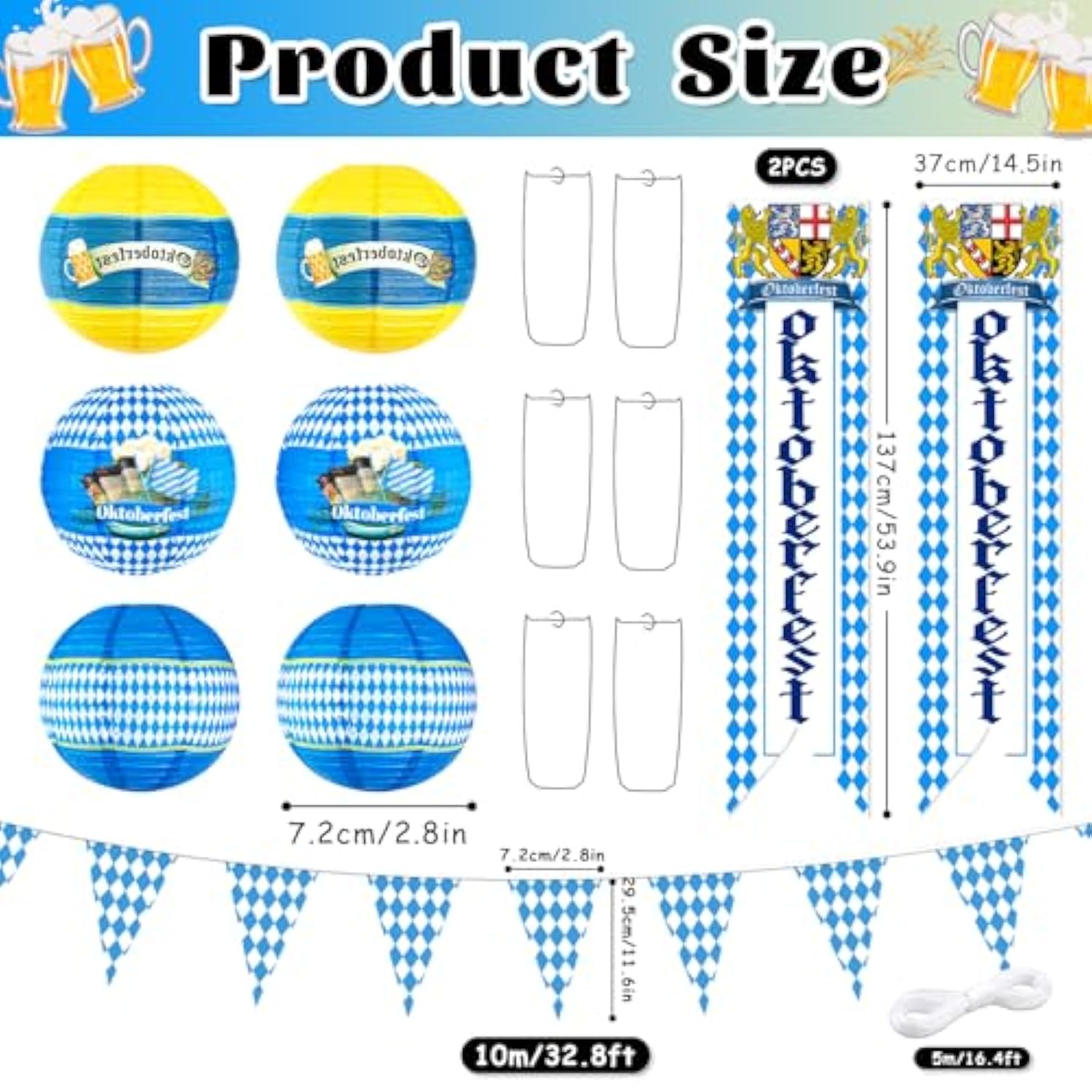 11Pcs Oktoberfest Decorations Kit Oktoberfest Decorations Party Supplies Paper Lanterns Tablecloths Bavarian Pennant Flag Banner For German Beers Home Yard Festival Party Accessories