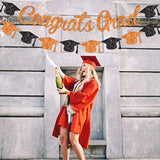Graduation Party Decorations, Congrats Grad 2026 Glitter Banner Orange Black, Class Of 2026 Cap Bunting Garland Sign For Kindergarten Primary Seniors High School College University