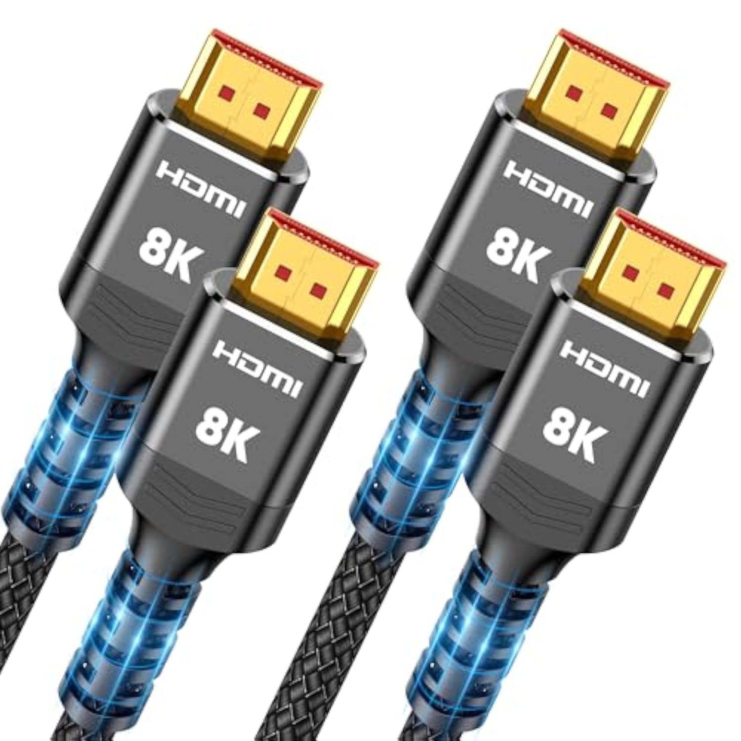 8K Hdmi Cable 2.1 2-Pack 6.6Ft, Slim 48Gbps High Speed Hdmi Braided Cord-4K@12