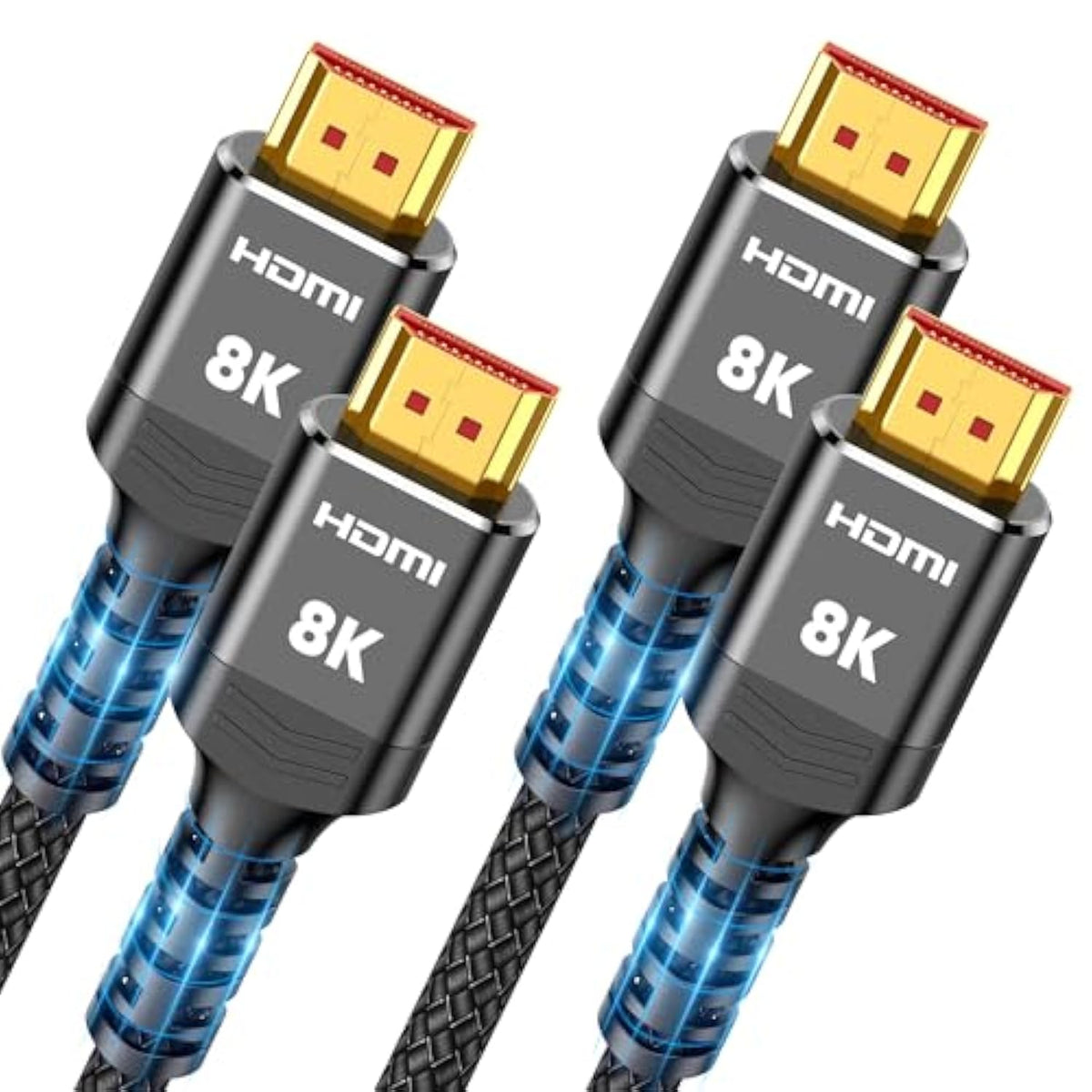 8K Hdmi Cable 2.1 2-Pack 6.6Ft, Slim 48Gbps High Speed Hdmi Braided Cord-4K@12