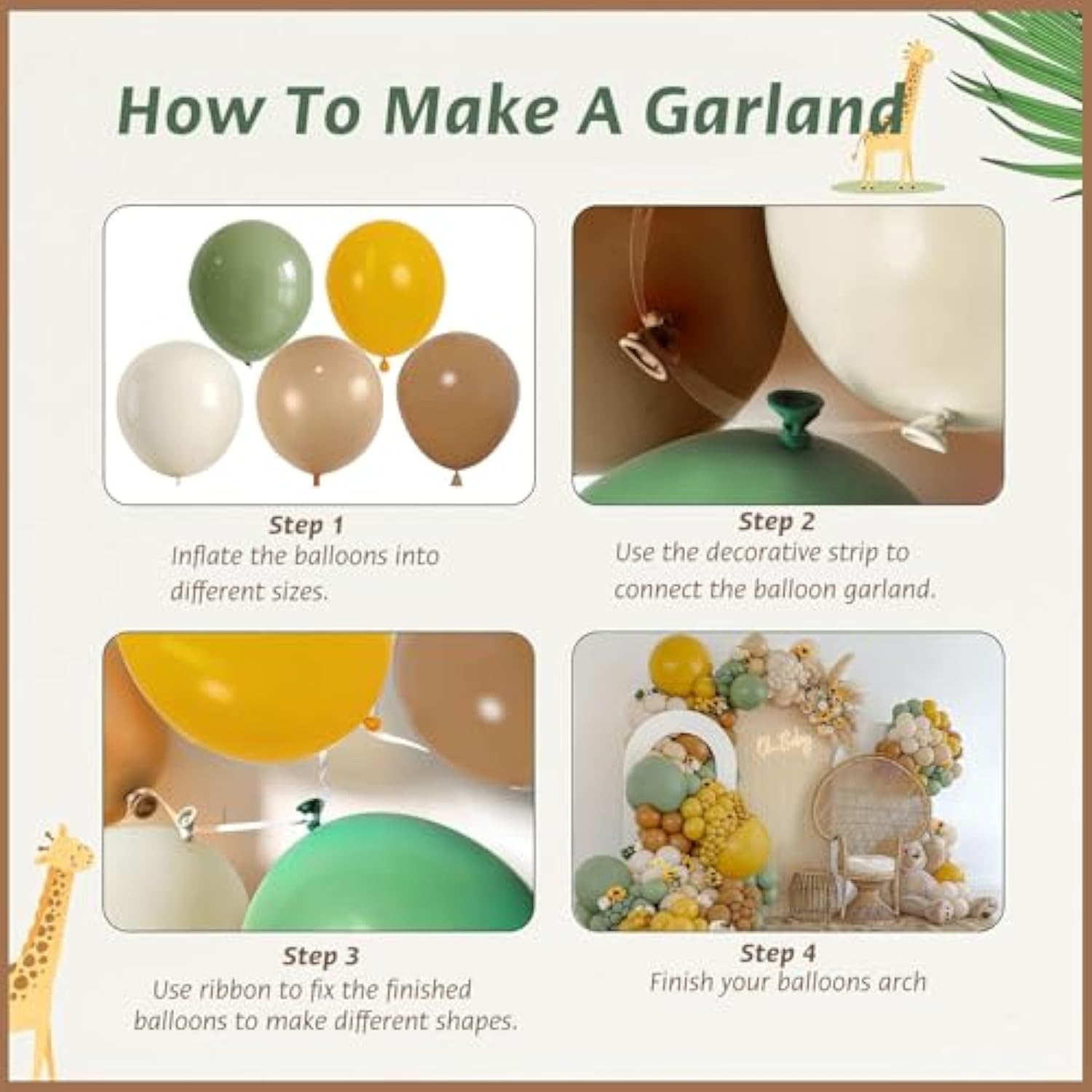 Sage Green Yellow Balloon Arch Kit, Mustard Yellow Brown Nude Tan Sand White Balloons For Teddy Bear Baby Shower Bridal Shower Safari Jungle Birthday Gender Reveal Bee Theme Party Decorations…