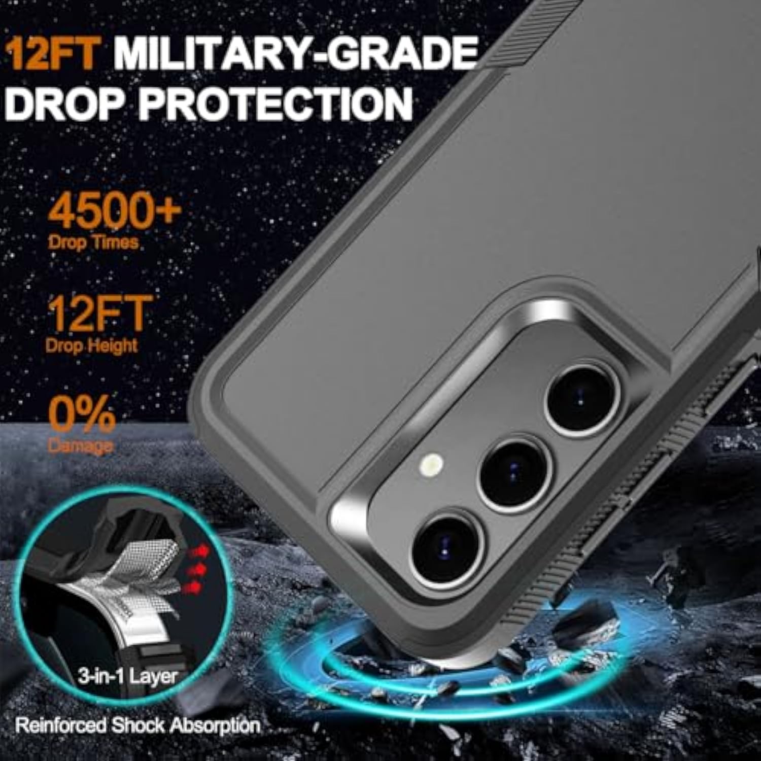 Designed For Samsung Galaxy S24 Case With Tempered Glass Screen Protector & Camera Lens Protector,Heavy-Duty Tough Rugged Slim Shockproof Phone Case For Galaxy S24 (6.2", 2024) [Black]
