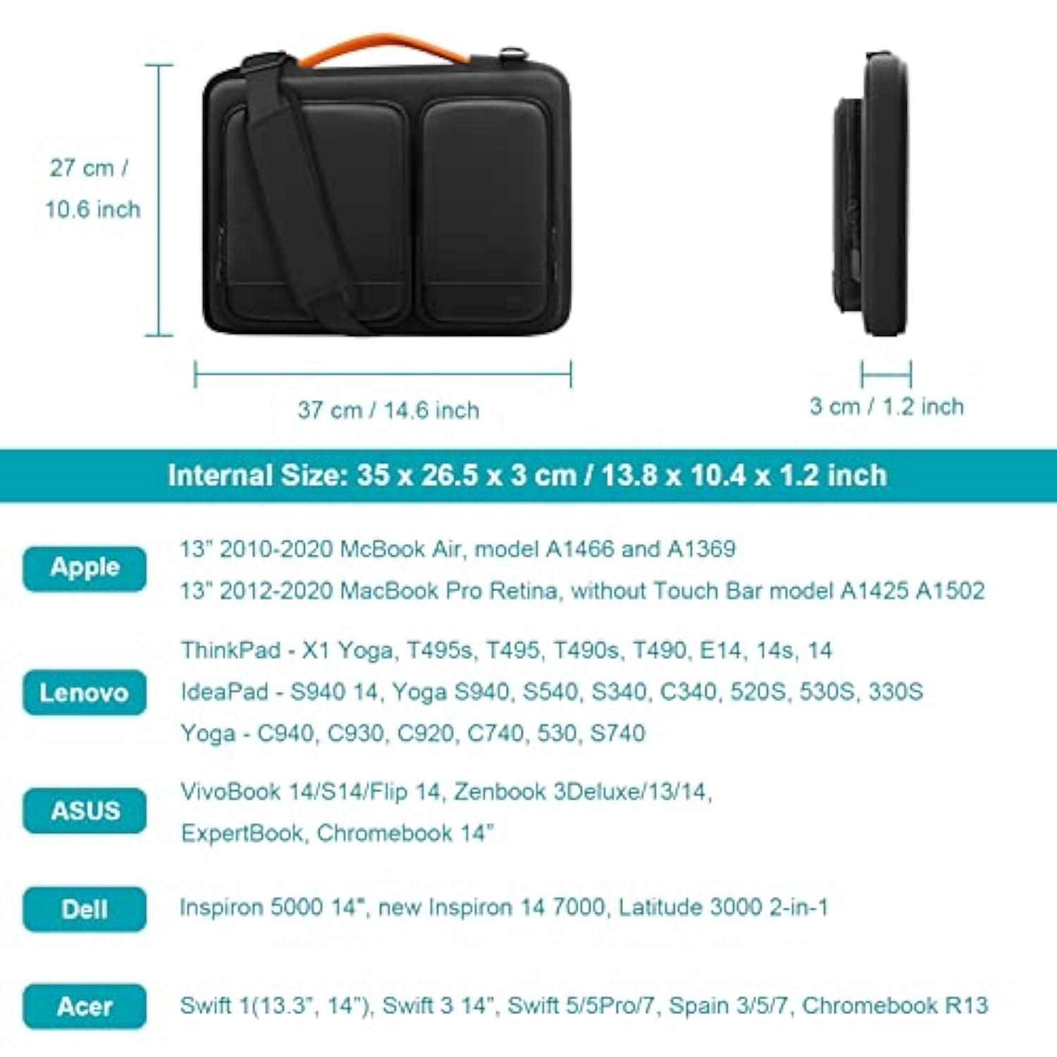 14 Inch Laptop Case Sleeve Waterproof Shockresistant Lightweight 360° Protective Notebook Briefcase Compatible With Macbook Pro/Max 14?? M2 M1