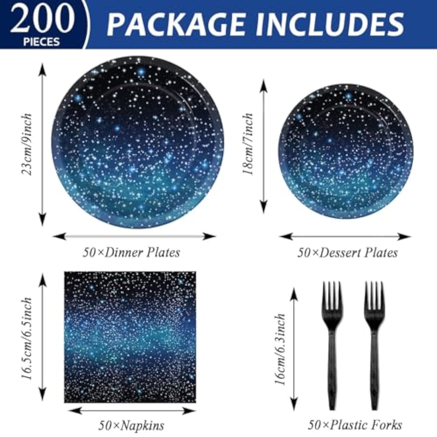 50 Guests Galaxy Party Starry Night Supplies Tableware Set Outer Space Theme Birthday Star Party Table Decorations Solar System Paper Plates Napkins Forks,192Pcs