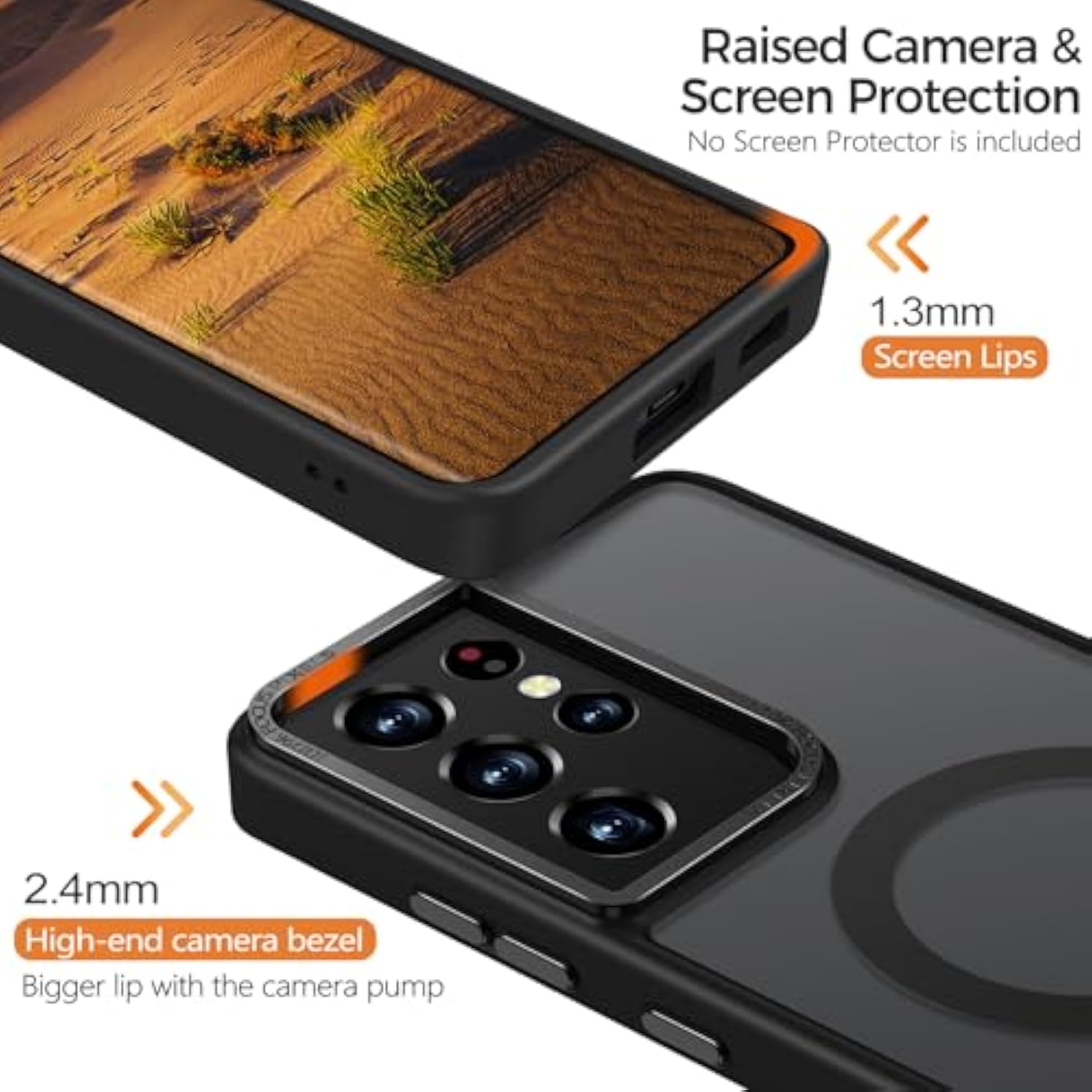 For Samsung Galaxy S21 Ultra Case Magnetic, [Compatible With Magsafe] Protective Slim Fit Skin Feel Phone Cover For S21 Ultra 5G With Translucent Hard Back & Soft Edge, Matte Black