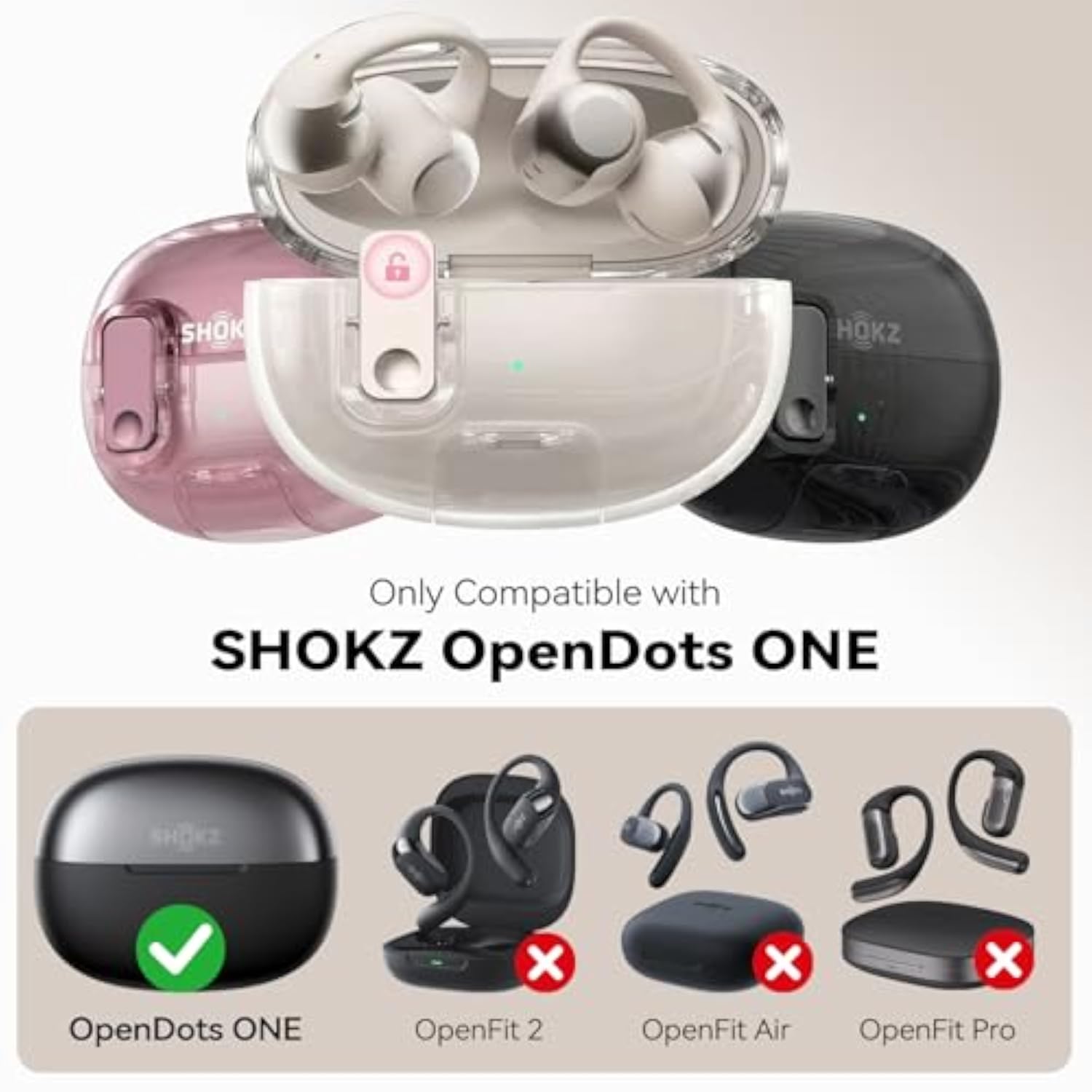 SHOKZ OpenDots ONE Case with Safety Lock & Phone Stand, Black