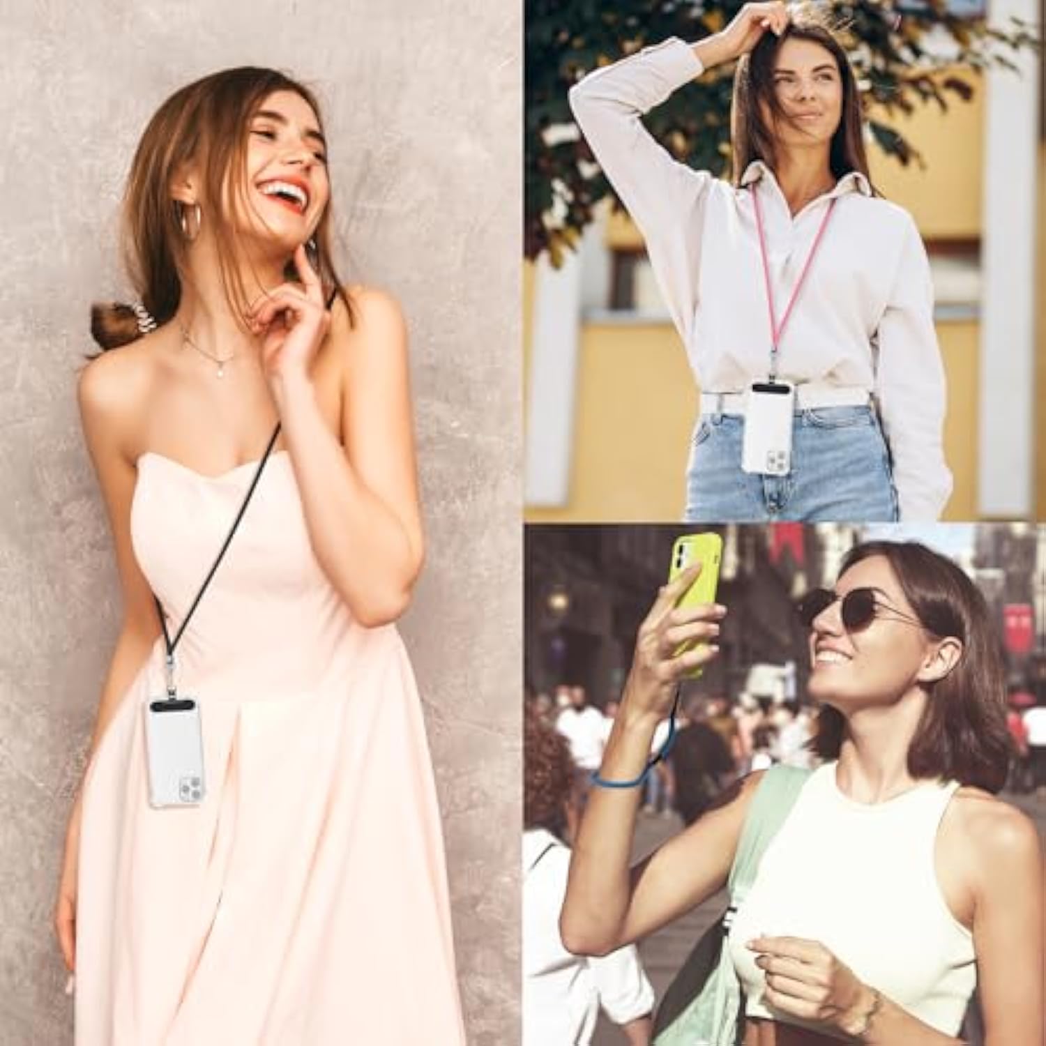 Cell Phone Lanyard, Universal 2× Phone Crossbody Lanyard For Women, 2× Wrist Phone Strap And 4× Upgraded Connectors Compatible With Most Phones (Black Black)