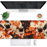 Cute Dog Gaming Mouse Pad, 31.5"×11.8" Extended Desktop Puppy Mouse Pads For Keyboard Laptop Computer, Large Desk Mat With Stitched Edges For Work Office Desk Decor (Autumn Pug)