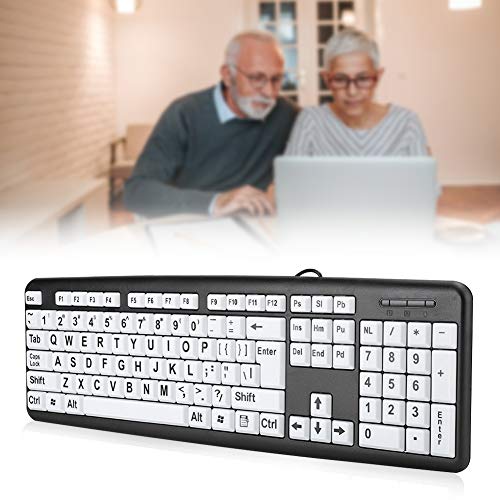 Large Print Keyboard, 104 Keys Wired Usb High Contrast Keyboard With Oversized Print Letters For Visually Impaired Low Vision Individuals(Black)