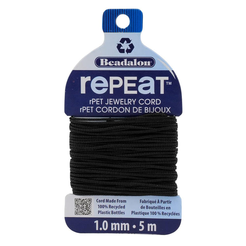 Repeat, 100% Recycled Plastic Jewelry Bracelet Cord, 1.0 Mm, Black, 5 M