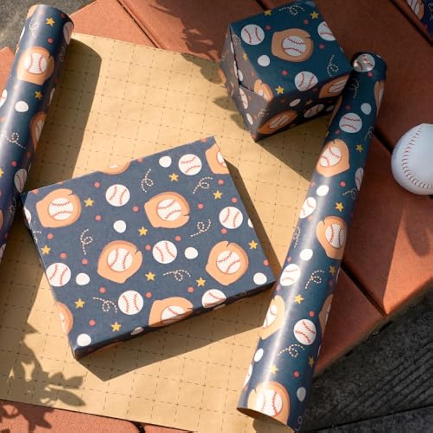Baseball Kraft Wrapping Paper For Kids - 17 Inches X 33 Feet (47 Sq. Ft. Ttl.) - Baseball Glove And Ball Design Birthday Gift Wrap For Baby Shower, Birthday, Party, Holiday, Boys Girls