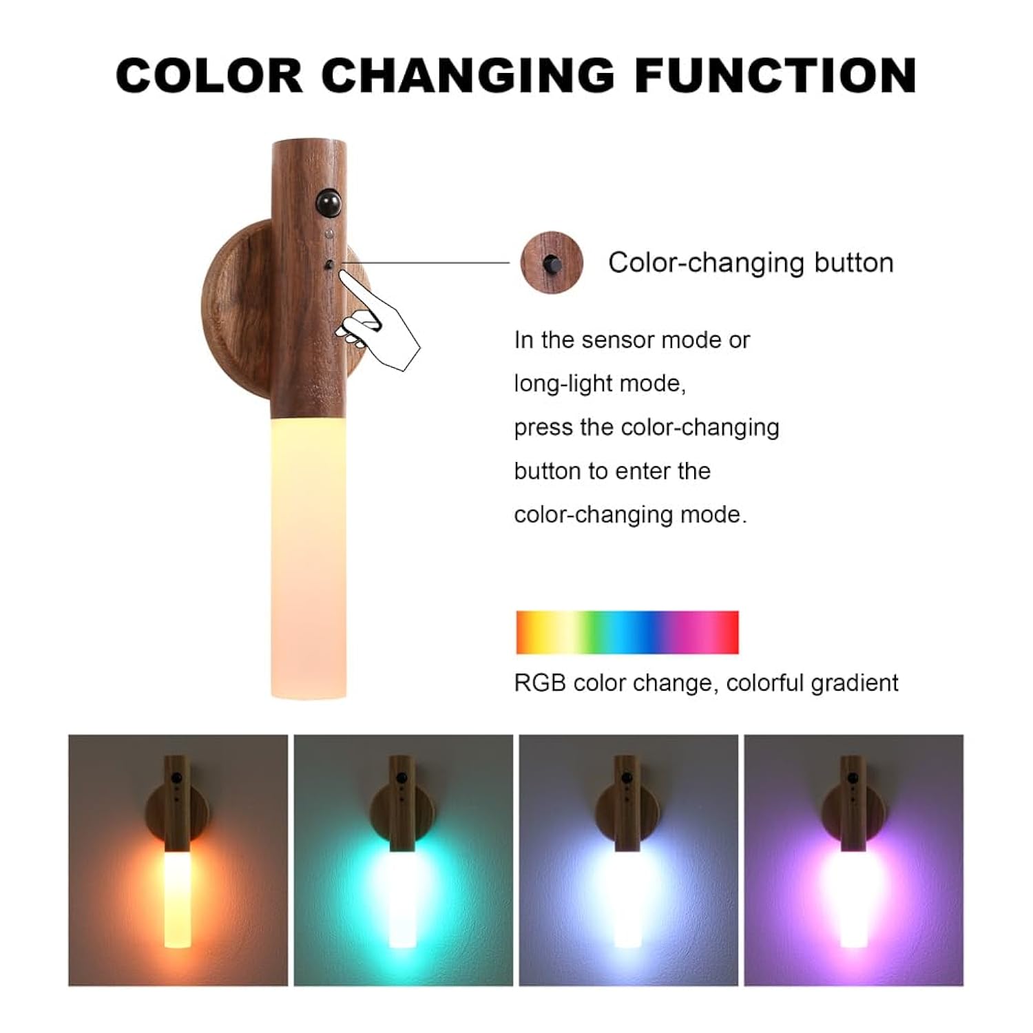 2 Pack Walnut Night Lights With Motion Sensor & Rgb Touch Control | Usb-C Rechargeable Wood Wall Sconces Set For Bedroom Pair, Hallway, Staircase, Bathroom Vanity (Luxury Bundle)