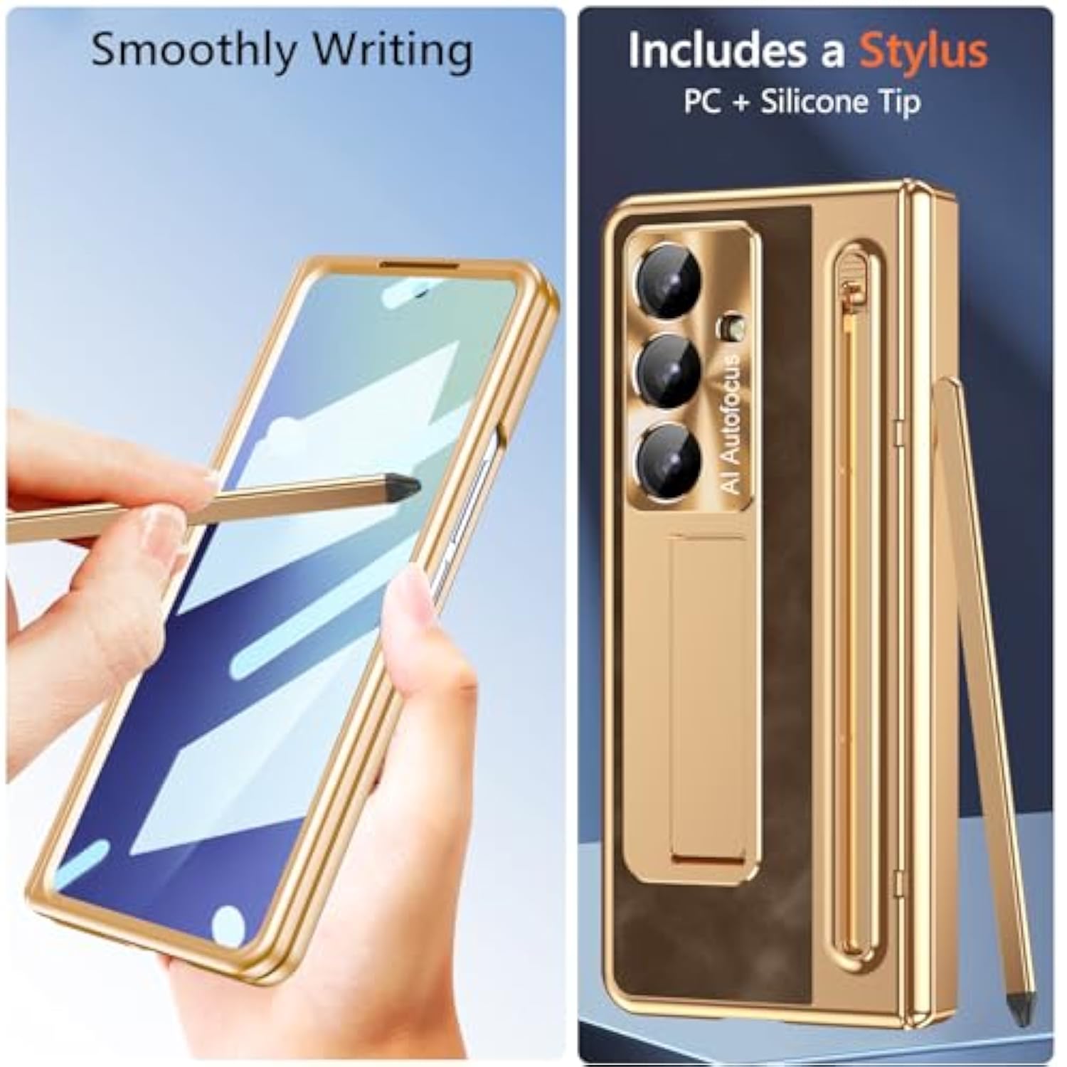 For Samsung Galaxy Z Fold 7 Case With S Pen Holder & Slim Stylus, Fold7 Pu Leather Phone Case With Kickstand Built In Screen Protector Camera Protector Protective Cover For Z Fold7 Gold+Coffee