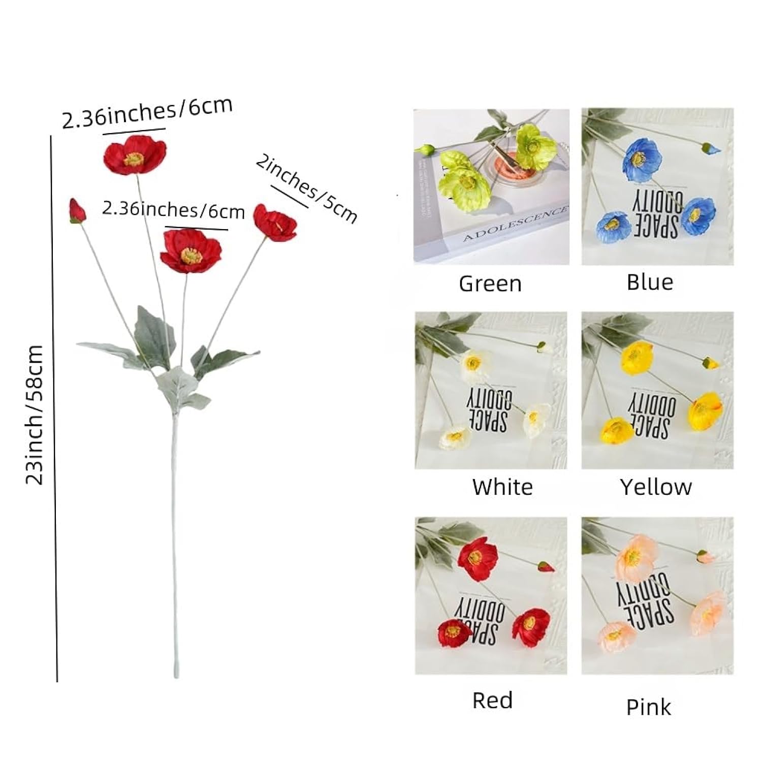 Poppies Flowers Artificial,Ranunculus Artificial Flowers,Silk Flowers With Stems,Faux Flower Stems For Wedding,Party,Garden Outdoor Indoor Decor Flower Arrangements For Table (3, Green)