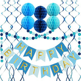 Blue Birthday Decorations Banner Honeycomb Balls Circle Garland Hanging Swirls
