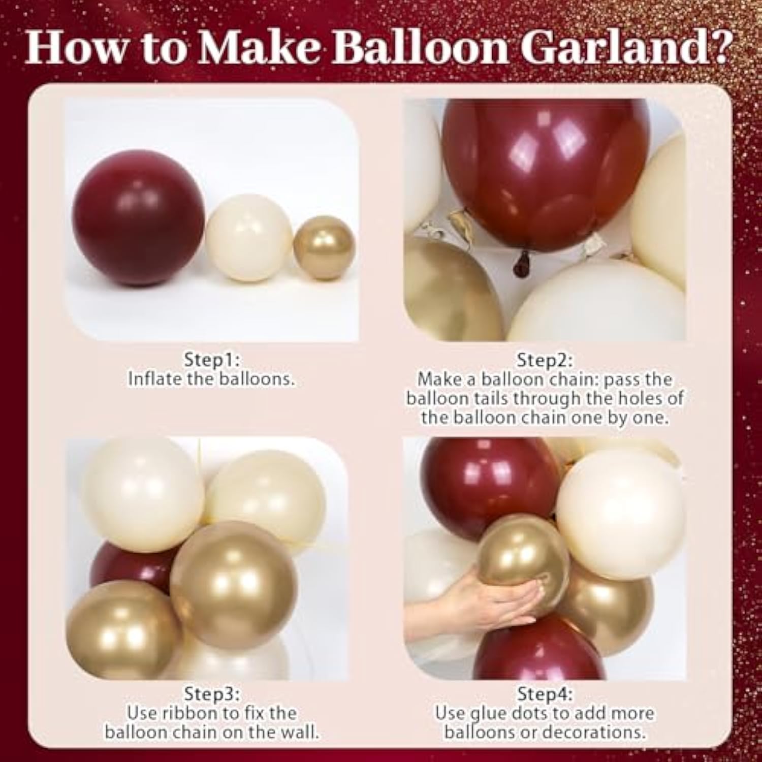 Burgundy & Gold Balloon Garland Kit – Maroon, Nude, White and Metallic for Graduation and Parties