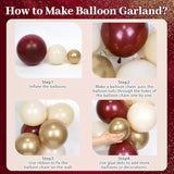 Burgundy & Gold Balloon Garland Kit – Maroon, Nude, White and Metallic for Graduation and Parties