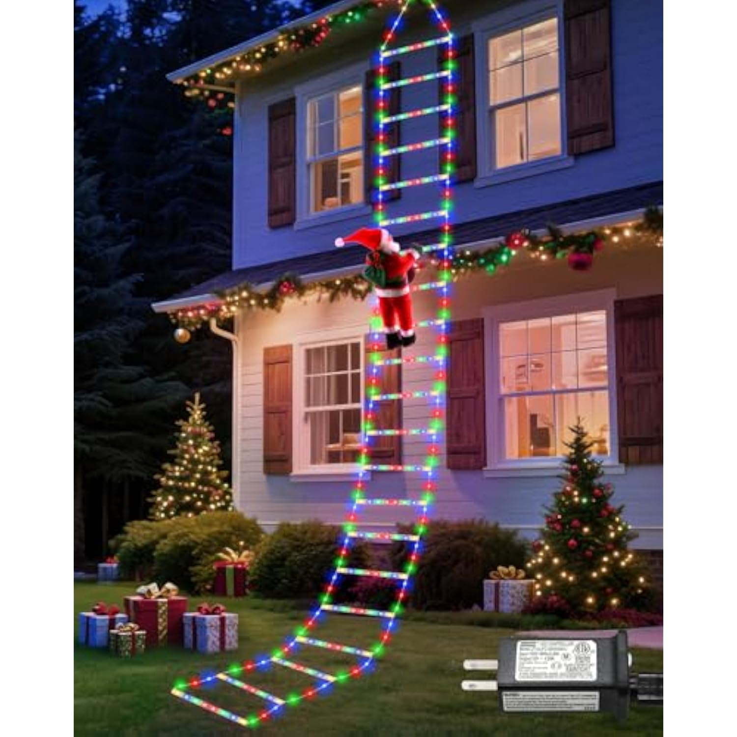 338 Led Christmas Lights Indoor Outdoor Decorations, 10Ft Christmas Decorative Ladder Lights With Santa Claus 8 Modes Wa