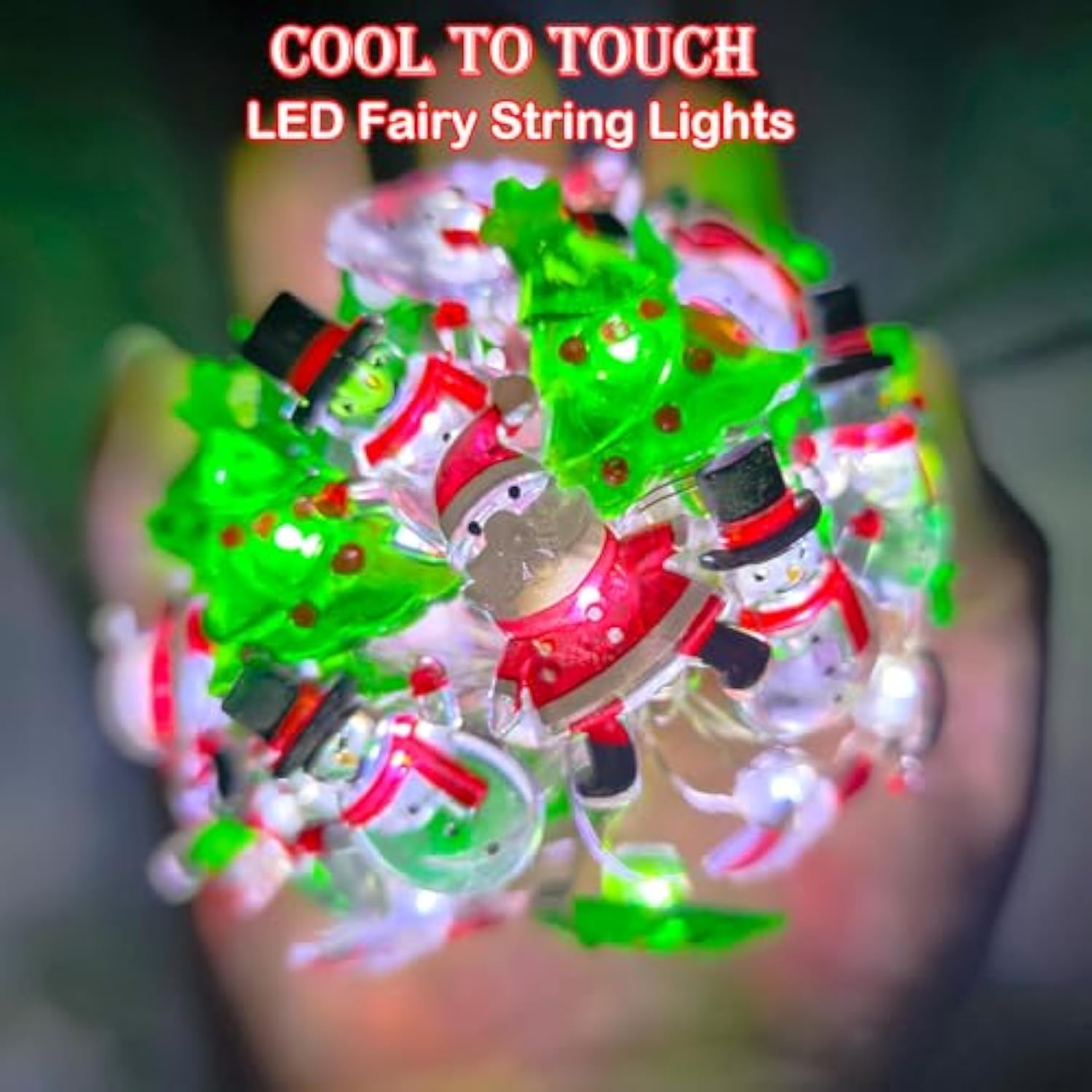 Christmas Lights Decorations Battery Operated, 17Ft 50 Led Christmas Tree Santa Snowman String Lights With Timer, Xmas F