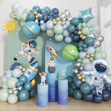 167Pcs Space Balloons Arch Kit - Outer Space Party Decorations With Astronaut Rocket Blue Green Balloons For Baby Shower