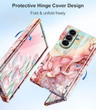 for  Galaxy Z Fold 7 Case,Built in Front Screen Protector,Gold Glitter Marble Pattern Hard PC Slim Shockproof Full Body Drop Protective Case