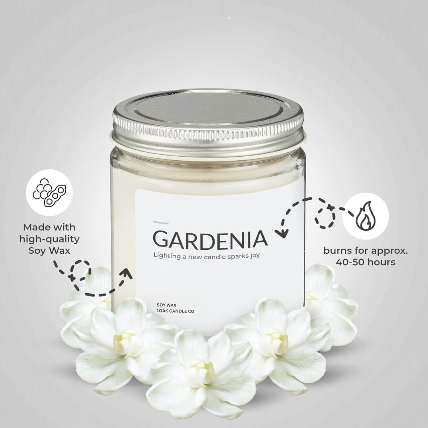 Gardenia Candle - Soy Wax Scented Candles - Long Burning Premium Hand-Poured (7Oz.)